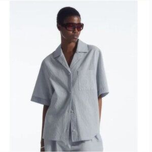 COS Seersucker shirt in dusty blue